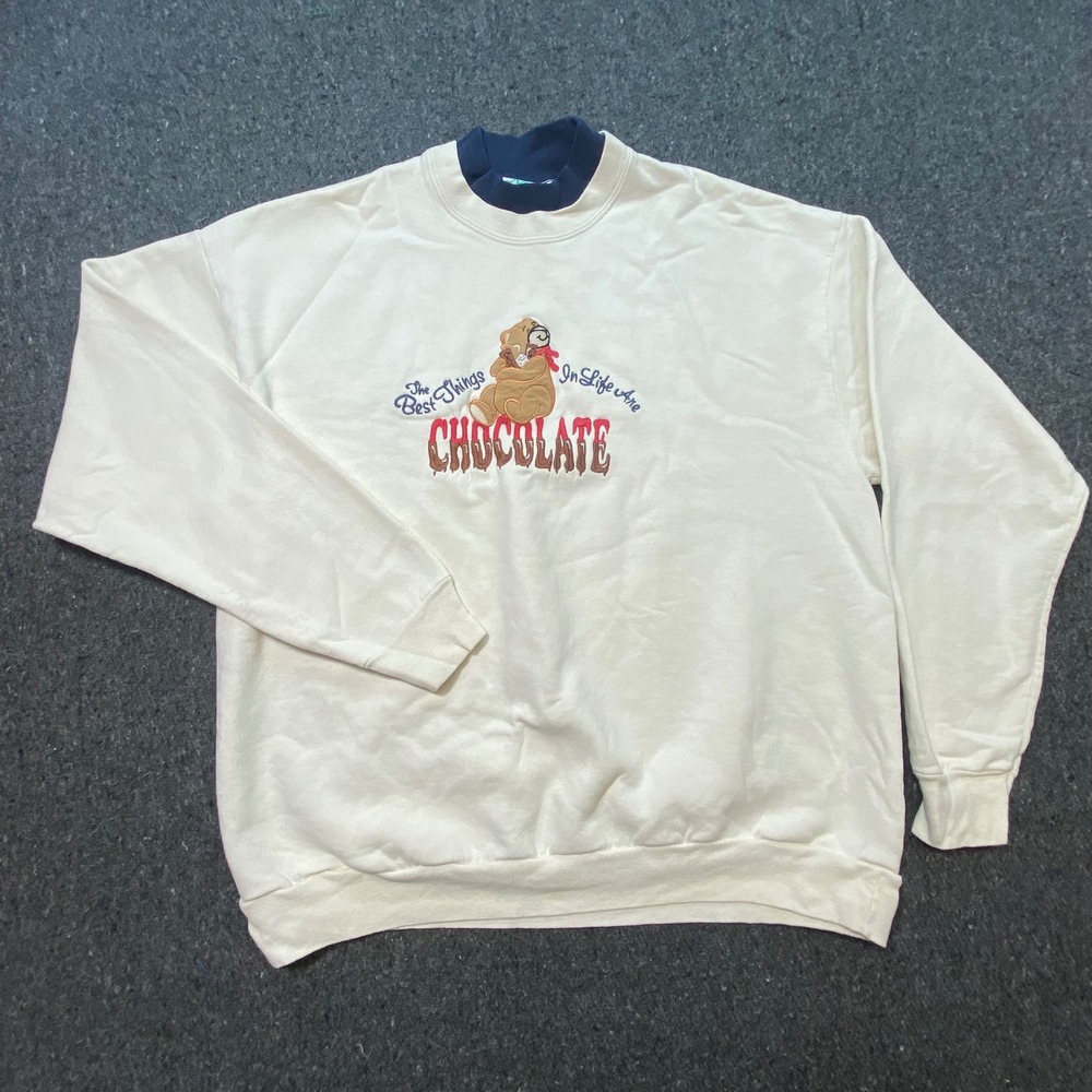 MC Sportswear Chocolate Bear Sweatshirt‎ XL Vintage 90s Mock Neck Embroidered